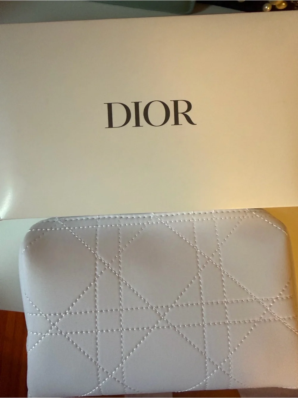 Dior white makeup bag